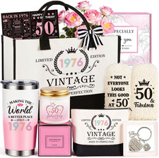 50Th Birthday Gifts for Her, Vintage 1976 Happy 50Th Birthday Gifts Basket for W picture