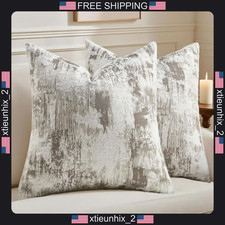 Faux Cashmere Jacquard Pillow Covers 18x18 Inch Set of 2 Neutral Tones picture