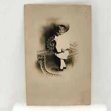 Vintage RPPC Cute Baby Toddler Boy Child Wide Brim Hat Real Photo Postcard picture