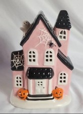 Aldi The Halloween Collection Pink LED Ceramic Haunted House, 8.5