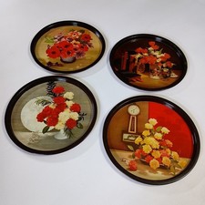 Vintage Metal Serving Trays 11' Diameter Floral Pattern Set of 4 Mid-Century picture