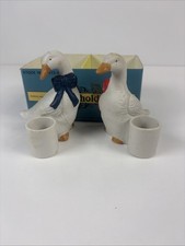 Vintage Porcelain Goose Candle Holders Pair Made in Taiwan picture