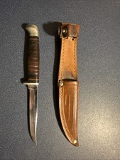 Vintage Case XX Fixed Blade Knife Stacked Leather handle w/ sheath picture