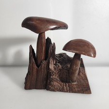 Vintage Hand Carved Wooden Mushroom Fungi Ironwood Decor Toadstools Sculpture picture