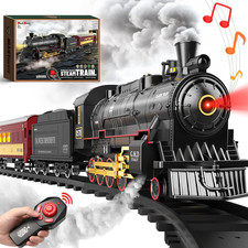 RC Train Set for Kids, Steam Locomotive, Light-Up Cars and Tracks picture