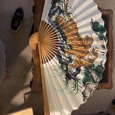 Vintage 35”x 64”Asian double Tiger Folding Wall Fan. Very Nice picture