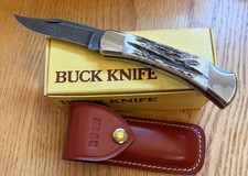 STUNNING VINTAGE BUCK STAG DAMASCUS 110 KNIFE NEVER USED IN BOX    N29 picture
