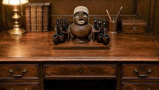 WOODEN PIPE RACK TOBACCO  With Heavy Very Old Ceramic Head  Bowl Top picture