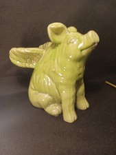 Vintage Green Flying Pig Figurine Glazed Ceramic 10.75” Tall 1” Long Numbered  picture