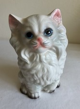Vintage Norleans Ceramic White Persian Kitten Cat Blue Eyes Planter Japan 5