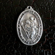VTG Sterling Silver St Christopher Medal Pendant Oval Christian Catholic Signed picture