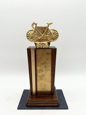 Vintage Bicycle Racing Trophy Gold Bike Wood Pedestal Cycling Award 9” picture