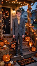 Borat Gray Suit Costume Mens XS Teen 14-16 Slim Yellow Tie Halloween picture