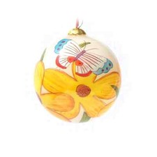 Yellow Flowers and Butterflies Christmas Ornament Painted inside + gift box picture