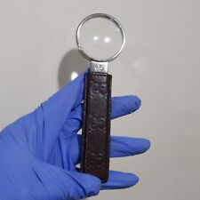GUCCI Vintage Magnify Glass Brown Emboss GG Leather Handle 6.5