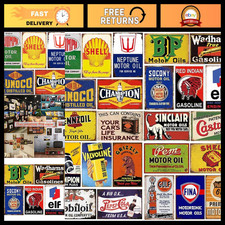 Reproduced Vintage Tin Sign Pack, Gas Oil Retro Advert Antique Metal Signs for G picture
