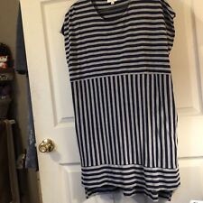 Umgee Womens Blue Gray Striped Short Sleeve Hi Low Mini Dress Size Large picture