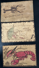 Set of 3 Posted Antique Leather Postcards 1903-1907 Lobster Novelty W.S. Heal  F picture