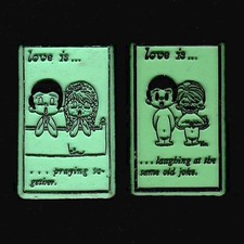 Love is... 2x Lot Vtg Set Novelty Magnet Rubber Flexible Kim Casali Fridge  '70s picture