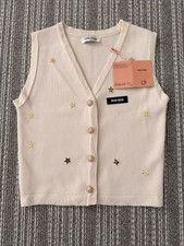 Miu Miu Cream Knit Vest Cardigan with Gold Stars picture