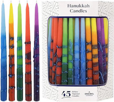 Dripless Hanukkah Candles, Multicolored Striped Deluxe Tapered Decorations, 1-Ho picture