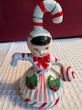 Vtg Lefton Candy Cane Red Stripe Bell Girl Signed Stickered Rare See desc. picture