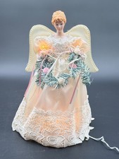 Vintage Traditions Christmas Angel Tree Topper 10 Light Satin Gown Roses Garland picture
