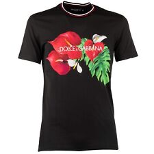 DOLCE & GABBANA Cotton T-Shirt with Flowers and Logo Print Black 11075 picture