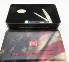 A5) NEW 2004 CASE 6254 2-BLADE TRAPPER KNIFE WITH TIN BLUE BONE picture