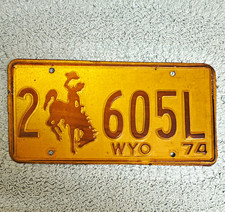 Vintage 1974 Wyoming License Plate WYO 74 Bucking Horse 2605L picture