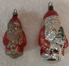 VTG Antique Glass Santa Nicholas Christmas Ornaments Red & Silver - 2 Germany picture