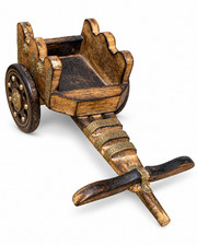 Vintage Handmade Wooden Cart Brass Detail Folk Art Miniature Wagon Decor picture