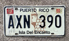 Puerto Rico License Plate AXN 390 Isla Del Encanto Caribbean Morro Castle 1990 picture