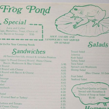 1992 Frog Pond Restaurant Menu Placemat Gulf Blvd North Redington Beach Florida picture