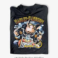 Harley-Davidson 1989 3D Emblem Graphic T-Shirt Gray XL Syracuse NY Hog picture