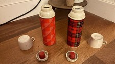Two (2) Vintage Thermos Red Plaid King Seeley & Red Both With Cup picture
