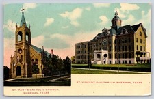 St. Mary's Catholic Church St. Vincent Sanitarium Sherman Texas Postcard picture