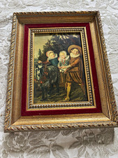 Vintage mini Art Gold & Red Wood Rectangular Wall-Mounted 6.5”x8.5” picture