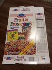1993 Fruit & Frosted O's Kroger Empty Cereal Box Fun And Gameson Back picture