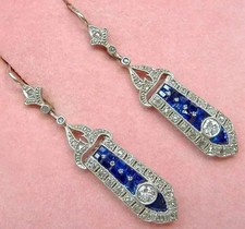 Vintage Filigree Dangle Drop Diamond Earrings Leverback In 14K Gold White Plated picture