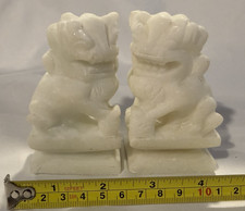 Vintage Hand Carved White Stone Foo Dogs Guardian Lions Figurine Pair Set of 2 4 picture