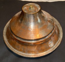 Vintage Hand Hammered Tinned Copper Sarposh Food Dome Platter Brass Finial 14” picture