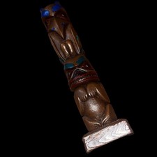Vintage Made in Alaska by Raven Carved Wood Totem Pole Painted picture