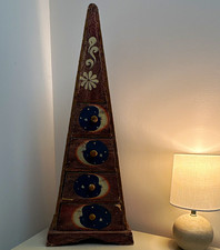 Hand-Painted Wood 4-Drawer Storage Chest Moon Sun Stars Floral Brown Blue White picture
