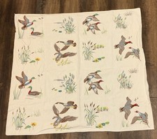 Vintage Wild Ducks Tablecloth 35x35 Square Mallards MCM 1950s Cabin Cottage Hunt picture