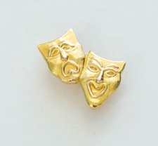 Comedy Tragedy Lapel Pin Vintage Mask Gold Tone Theater Happy Sad picture