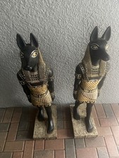 Egyptian Anubis Jackal-Head Statues Figurines Pair Black & Gold price for both. picture
