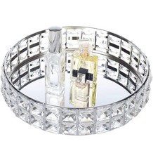 Crystal Perfume Vanity Makeup Tray Mirrored Ornate Jewelry Trinket Tray picture