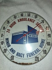 Vintage Rare Minor And Hagy Funeral Home Thermometer 24 Hour Ambulance Service picture