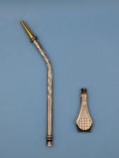 Antique Alpaca Silver Yerba Mate & Bombilla Drinking Straw 18K Gold Mouthpiece  picture